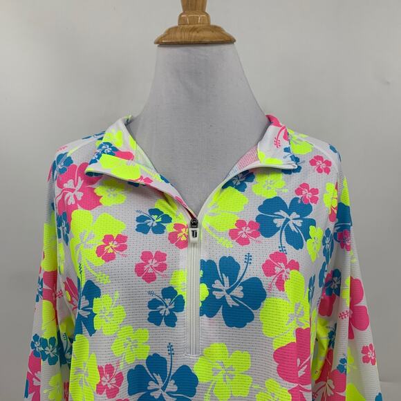 Taylor Jordan Top Womens XL Extra Large White Neon Floral Quarter Zip Floral - Picture 3 of 14